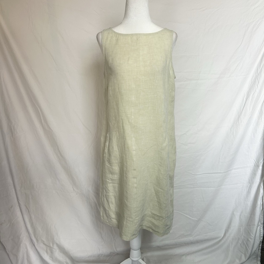 J Jill Linen Dress Light Green Shift Relaxed Fit Coastal Resort Wear Beach